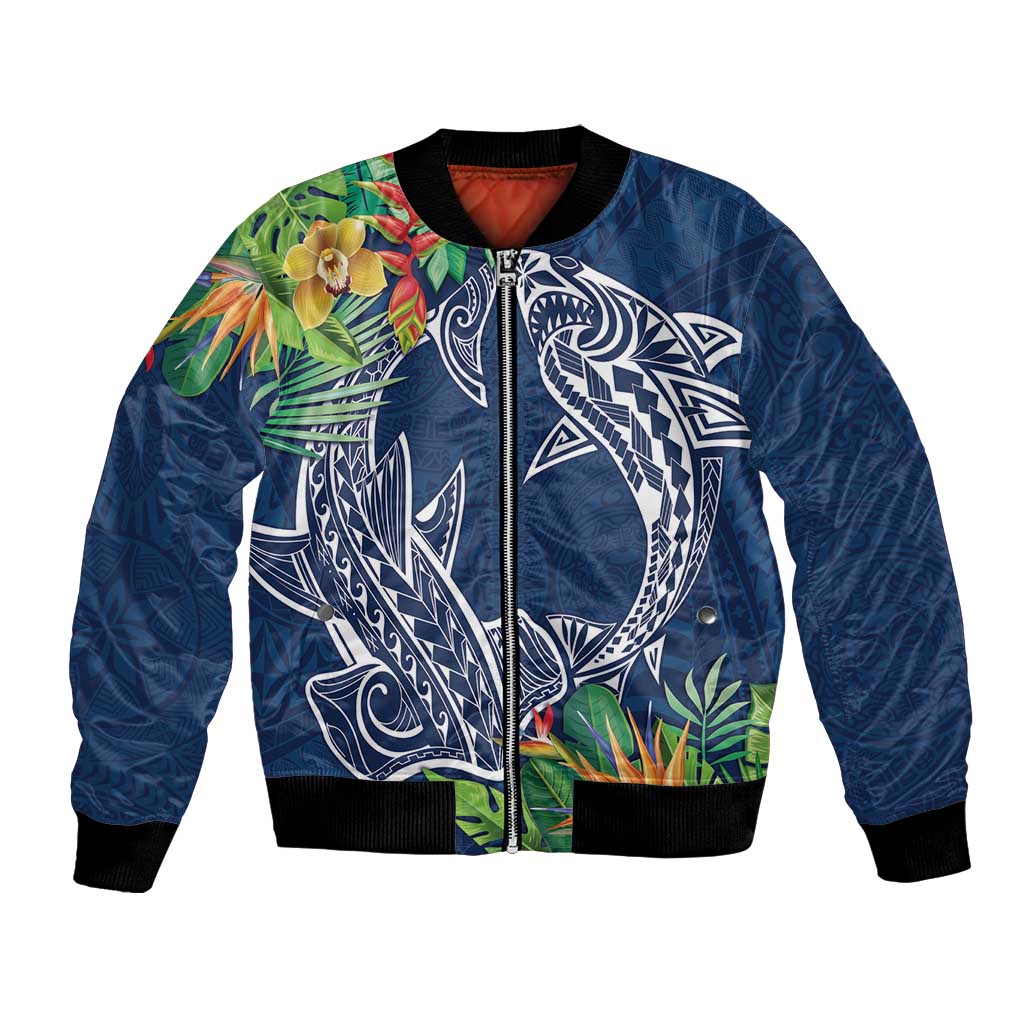 Polynesia Bomber Jacket Sharks Duo Tropical Navy