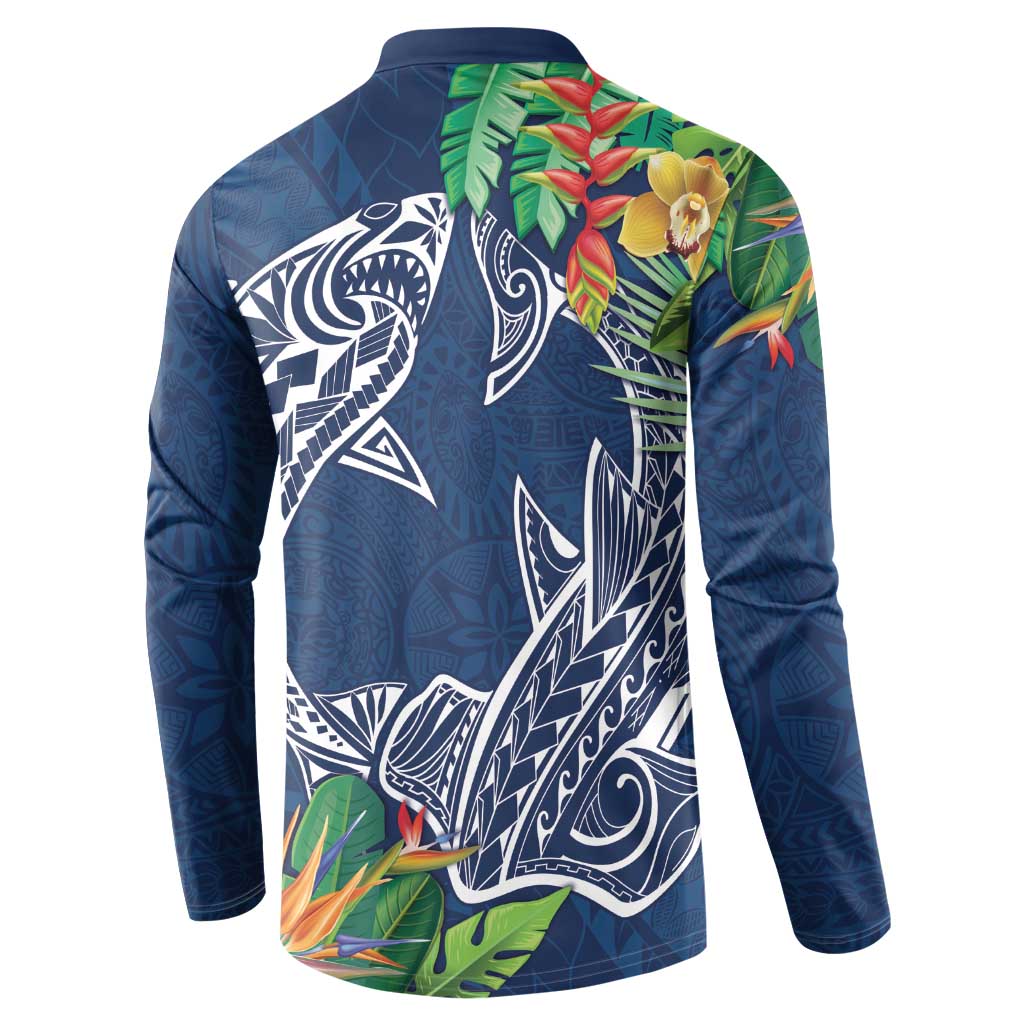 Polynesia Button Sweatshirt Sharks Duo Tropical Navy