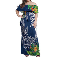 Polynesia Off Shoulder Maxi Dress Sharks Duo Tropical Navy