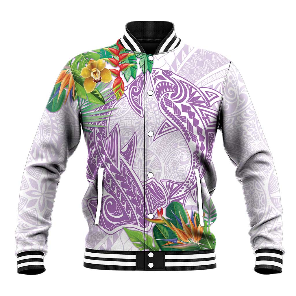 Polynesia Baseball Jacket Sharks Duo Tropical Lavender LT7 Unisex Lavender - Polynesian Pride