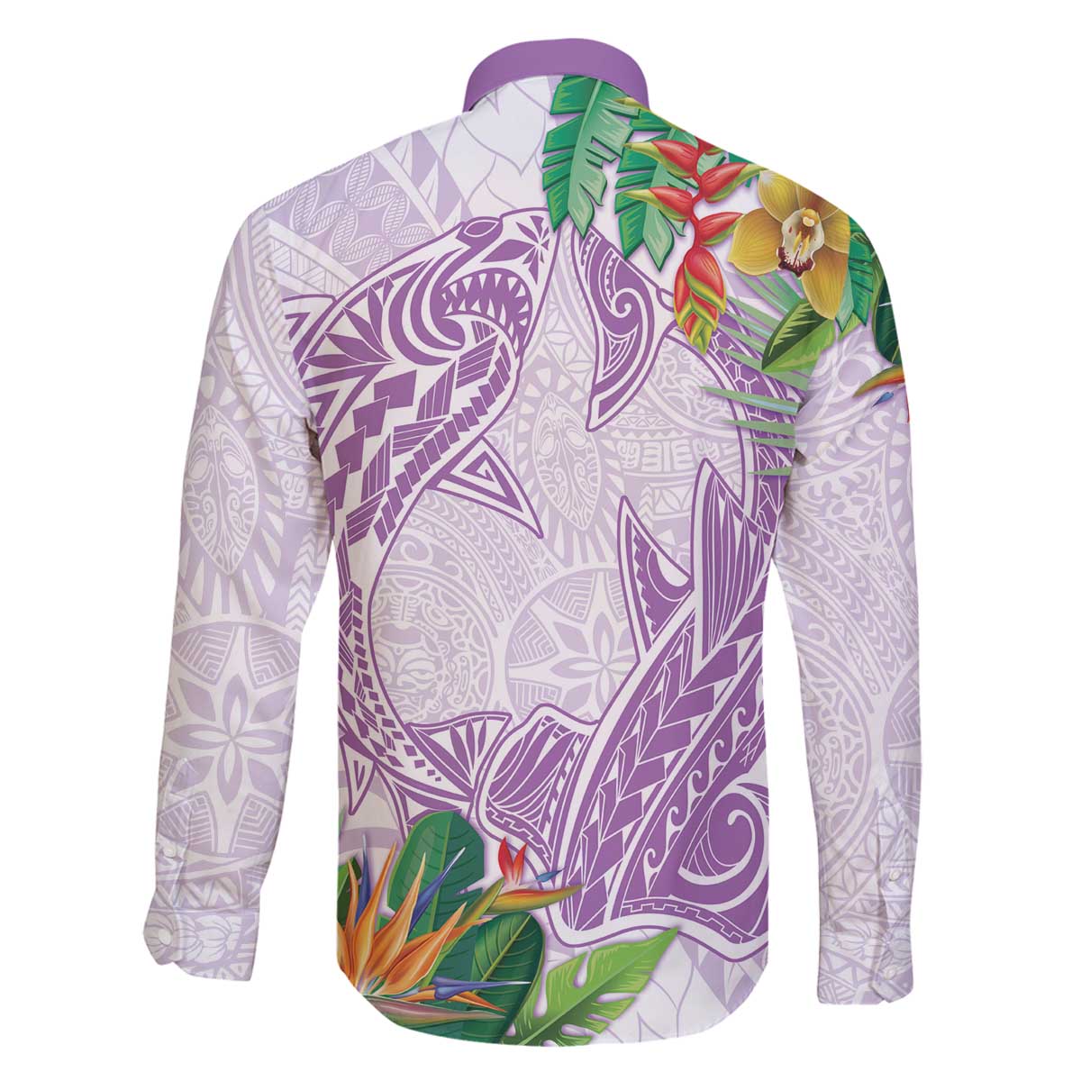 Polynesia Family Matching Off The Shoulder Long Sleeve Dress and Hawaiian Shirt Sharks Duo Tropical Lavender