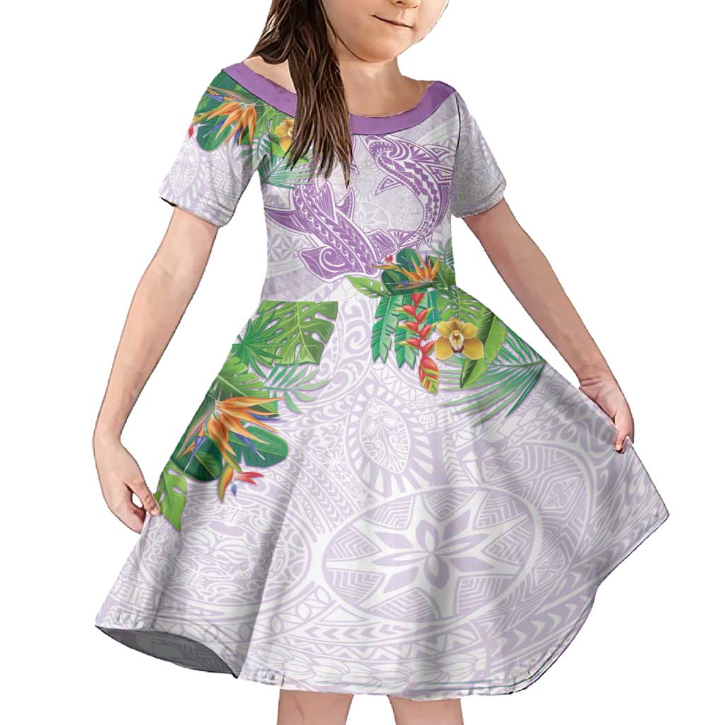Polynesia Family Matching Tank Maxi Dress and Hawaiian Shirt Sharks Duo Tropical Lavender LT7 Daughter's Dress Lavender - Polynesian Pride
