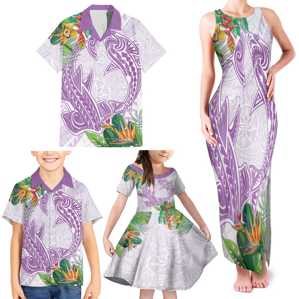 Polynesia Family Matching Tank Maxi Dress and Hawaiian Shirt Sharks Duo Tropical Lavender LT7 - Polynesian Pride