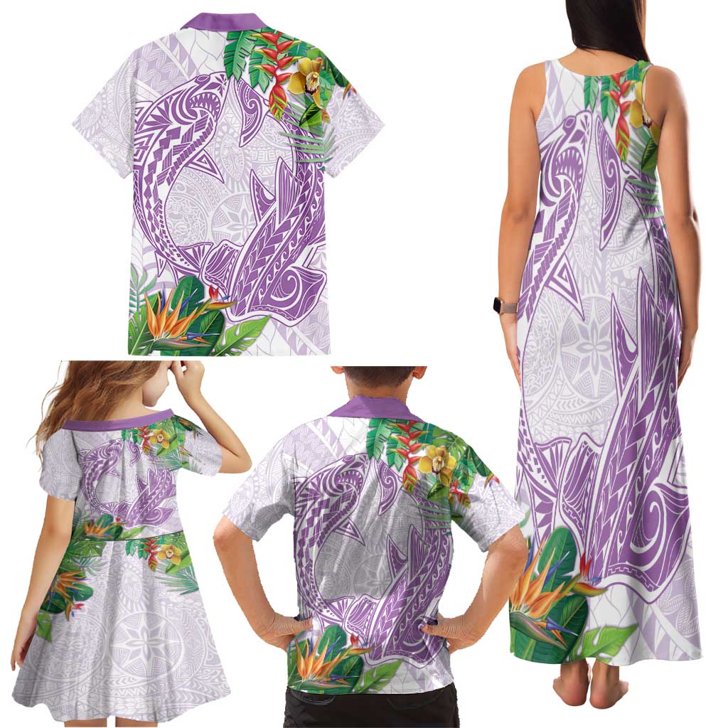Polynesia Family Matching Tank Maxi Dress and Hawaiian Shirt Sharks Duo Tropical Lavender LT7 - Polynesian Pride