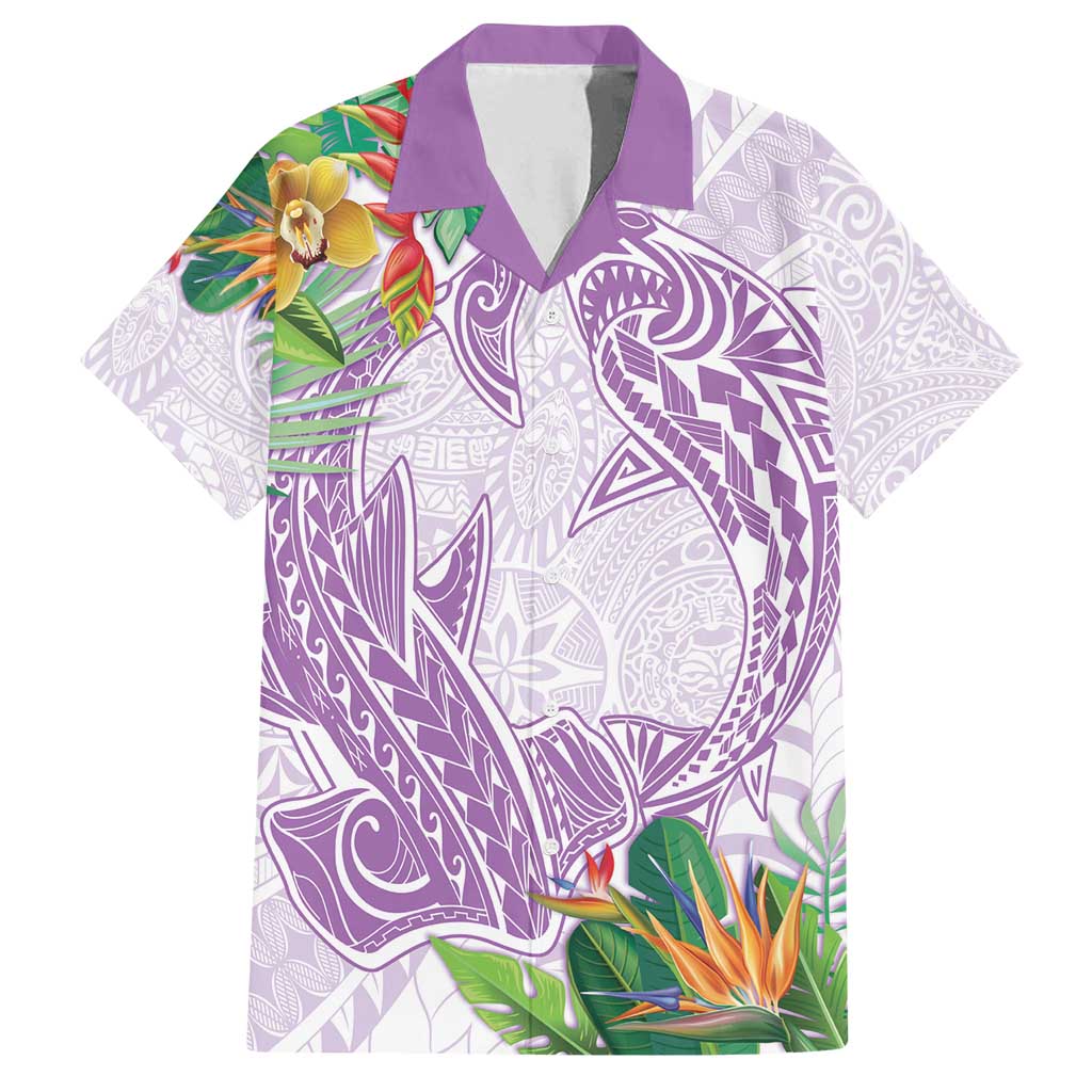 Polynesia Family Matching Tank Maxi Dress and Hawaiian Shirt Sharks Duo Tropical Lavender LT7 Dad's Shirt - Short Sleeve Lavender - Polynesian Pride