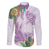 Polynesia Family Matching Tank Maxi Dress and Hawaiian Shirt Sharks Duo Tropical Lavender LT7 Dad's Shirt - Long Sleeve Lavender - Polynesian Pride
