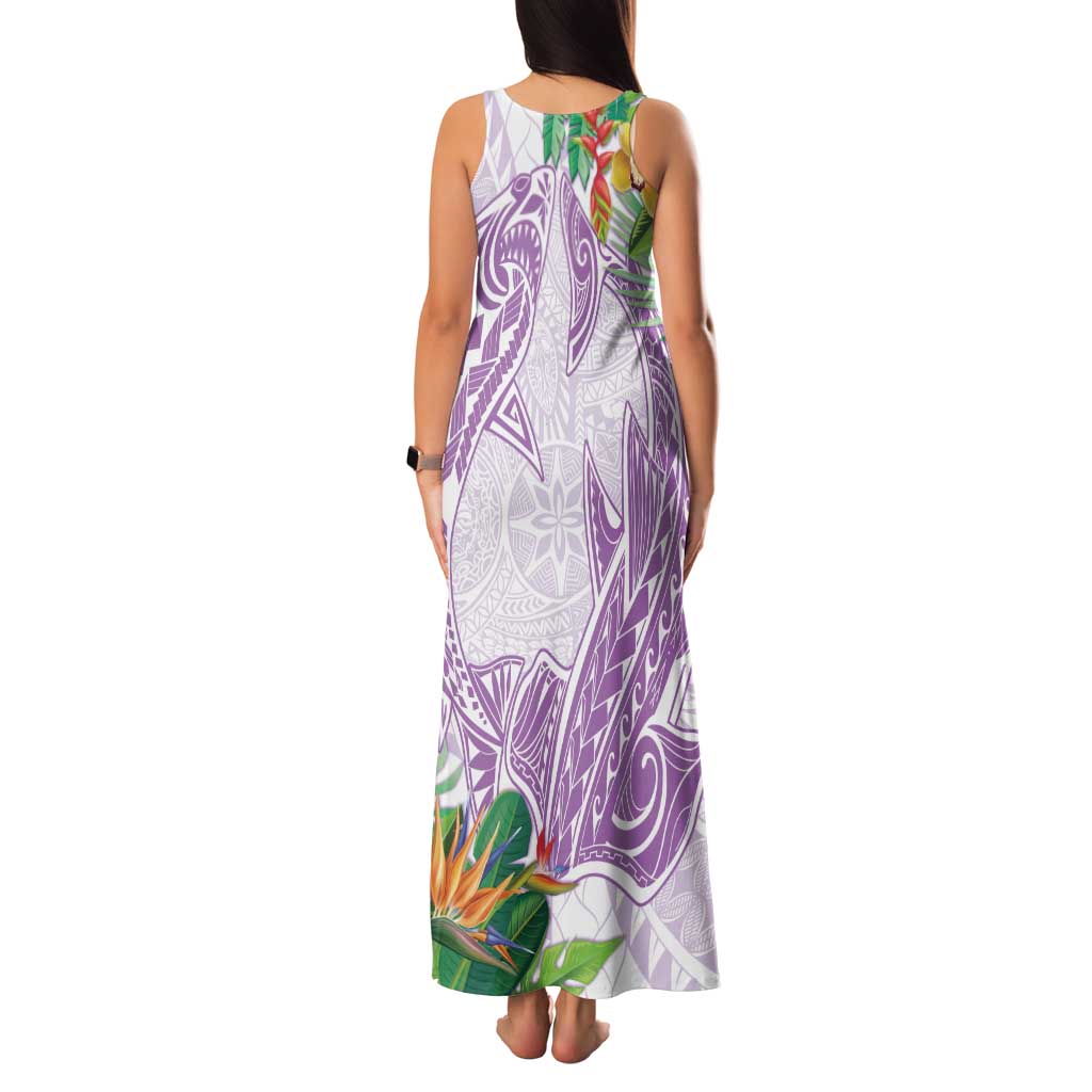 Polynesia Family Matching Tank Maxi Dress and Hawaiian Shirt Sharks Duo Tropical Lavender LT7 - Polynesian Pride