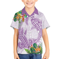 Polynesia Family Matching Tank Maxi Dress and Hawaiian Shirt Sharks Duo Tropical Lavender LT7 Son's Shirt Lavender - Polynesian Pride