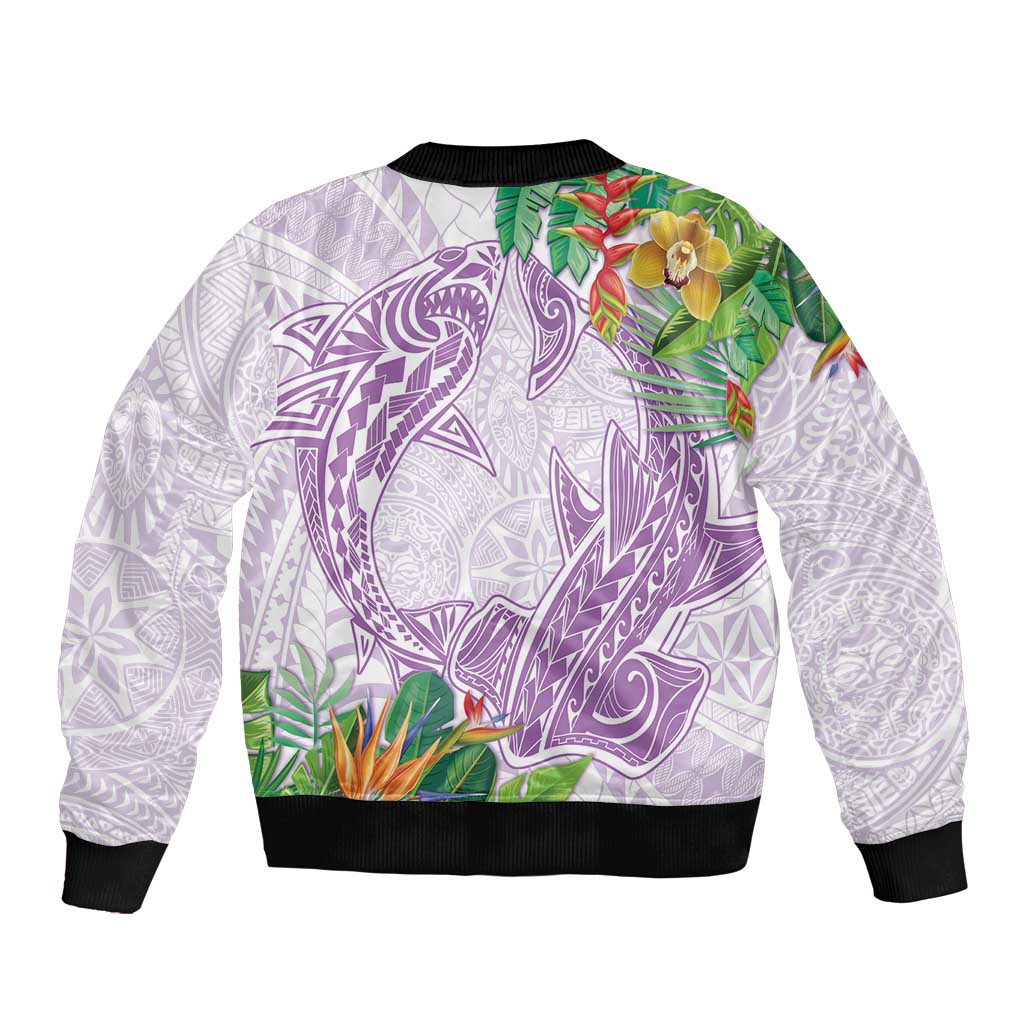 Polynesia Sleeve Zip Bomber Jacket Sharks Duo Tropical Lavender