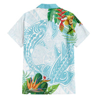 Polynesia Family Matching Off Shoulder Short Dress and Hawaiian Shirt Sharks Duo Tropical Turquoise