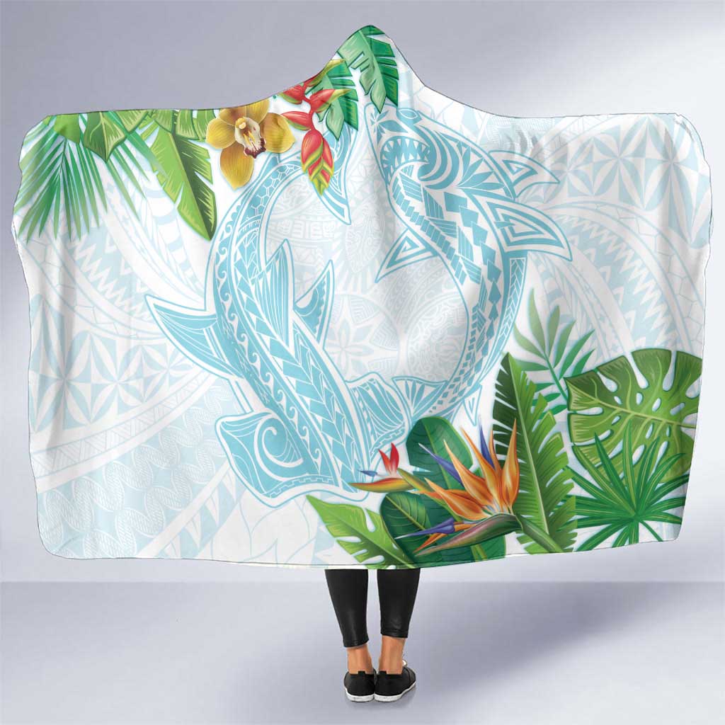 Polynesia Hooded Blanket Sharks Duo Tropical Turquoise LT7 One Size Turquoise - Polynesian Pride