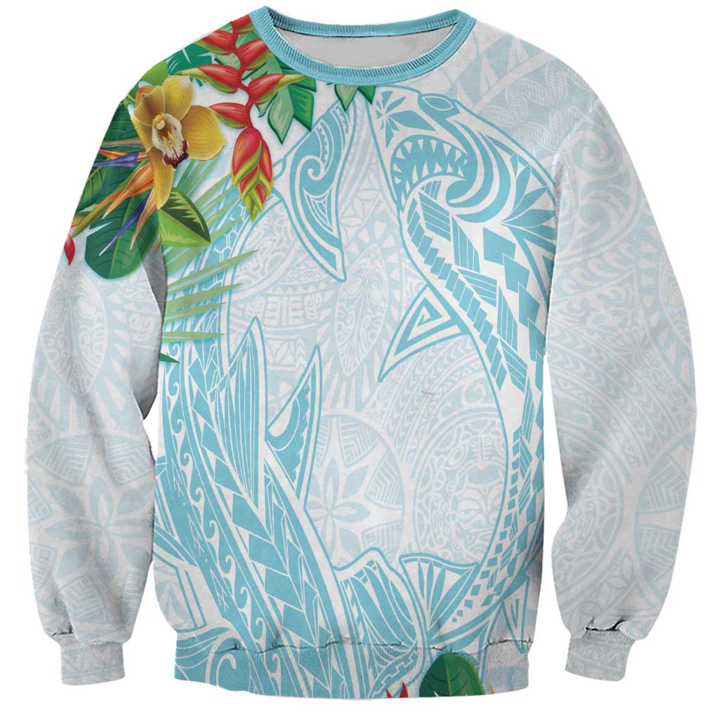 Polynesia Sweatshirt Sharks Duo Tropical Turquoise LT7 Unisex Turquoise - Polynesian Pride