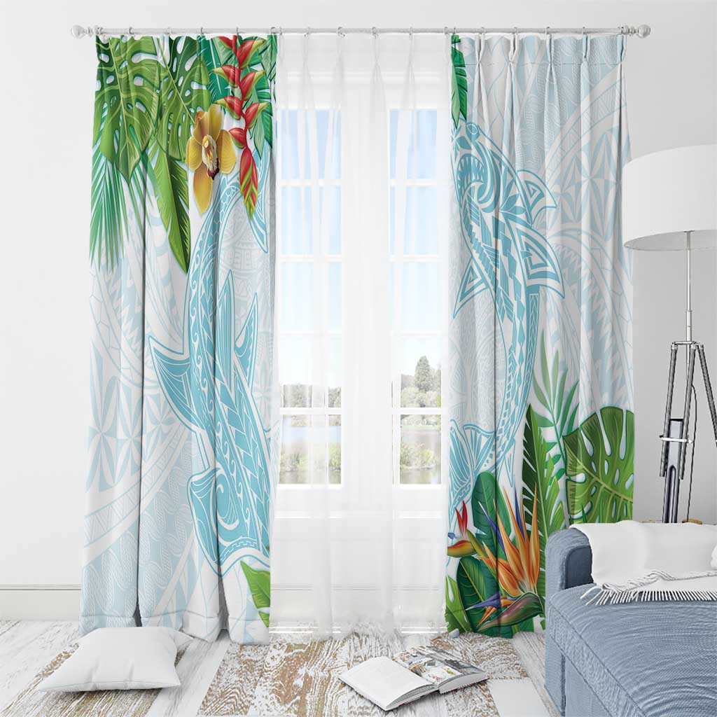 Polynesia Window Curtain Sharks Duo Tropical Turquoise
