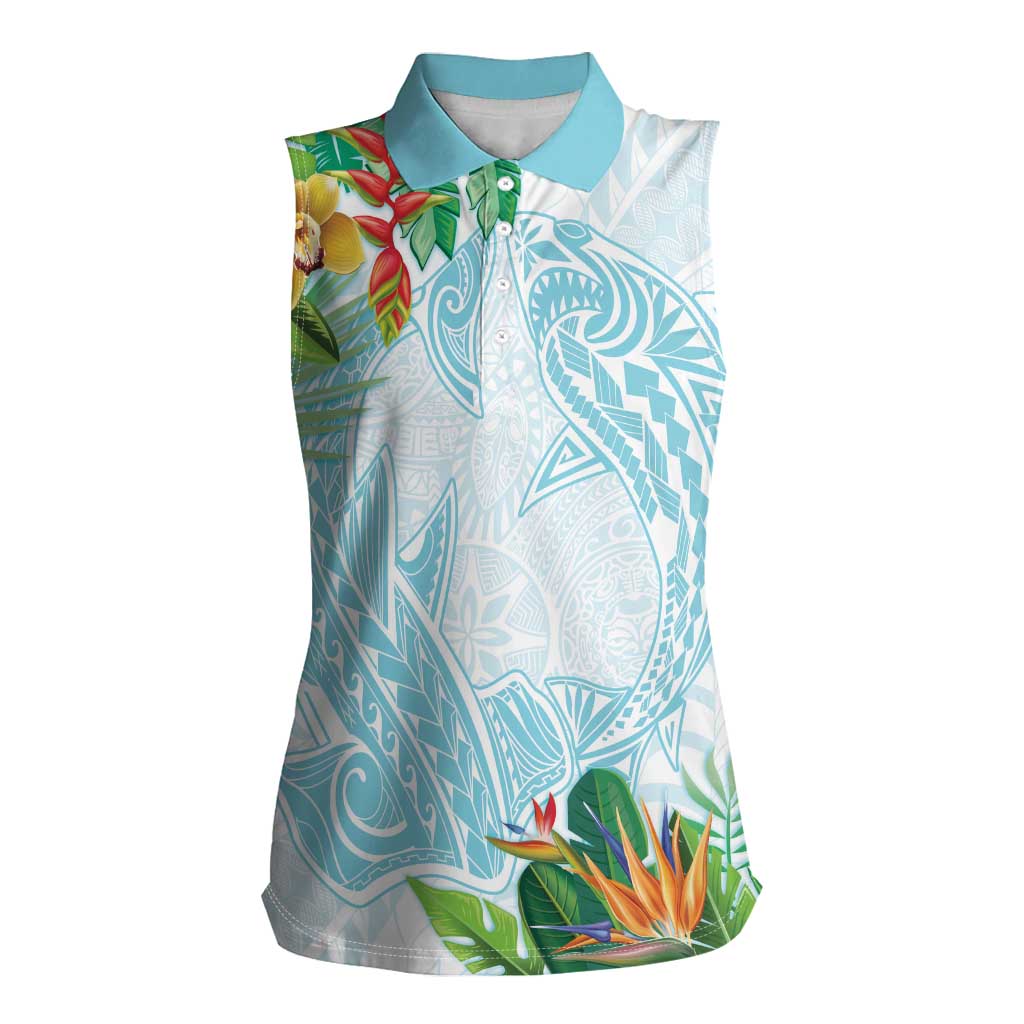 Polynesia Women Sleeveless Polo Shirt Sharks Duo Tropical Turquoise LT7 Female Turquoise - Polynesian Pride