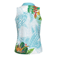 Polynesia Women Sleeveless Polo Shirt Sharks Duo Tropical Turquoise LT7 - Polynesian Pride
