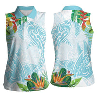 Polynesia Women Sleeveless Polo Shirt Sharks Duo Tropical Turquoise LT7 - Polynesian Pride