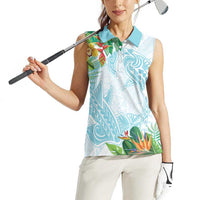 Polynesia Women Sleeveless Polo Shirt Sharks Duo Tropical Turquoise LT7 - Polynesian Pride