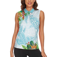 Polynesia Women Sleeveless Polo Shirt Sharks Duo Tropical Turquoise LT7 - Polynesian Pride