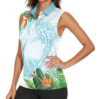 Polynesia Women Sleeveless Polo Shirt Sharks Duo Tropical Turquoise LT7 - Polynesian Pride