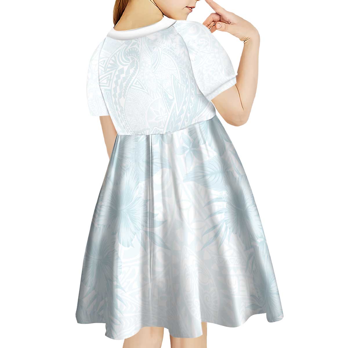 Polynesia Kid Short Sleeve Dress Sharks Duo Tropical Off White