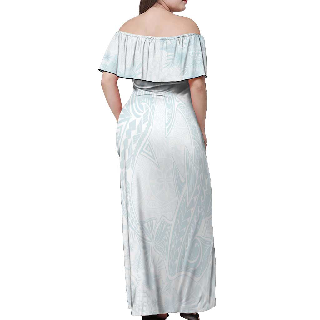Polynesia Off Shoulder Maxi Dress Sharks Duo Tropical Off White