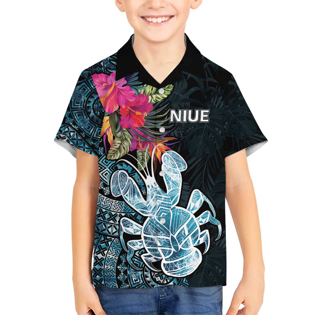 Niue Personalised Family Matching Long Sleeve Bodycon Dress and Hawaiian Shirt Hiapo Mix Coconut Crab