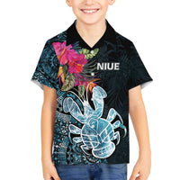 Niue Personalised Family Matching Off The Shoulder Long Sleeve Dress and Hawaiian Shirt Hiapo Mix Coconut Crab