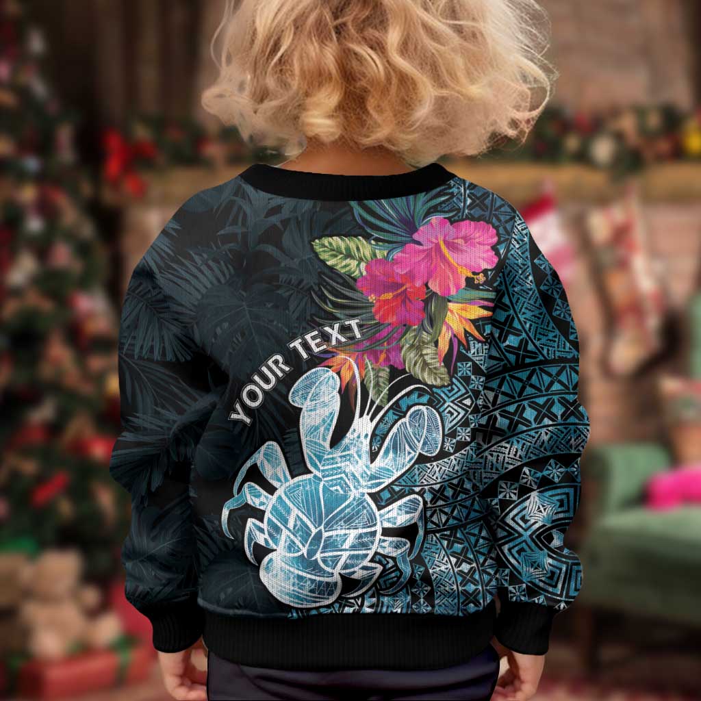 Niue Personalised Kid Ugly Christmas Sweater Hiapo Mix Coconut Crab LT7 - Polynesian Pride