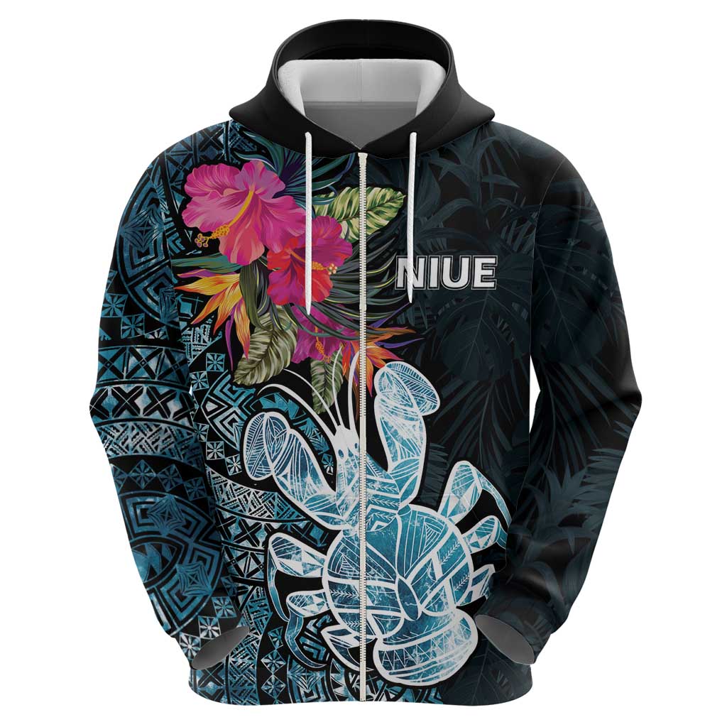 Niue Personalised Zip Hoodie Hiapo Mix Coconut Crab