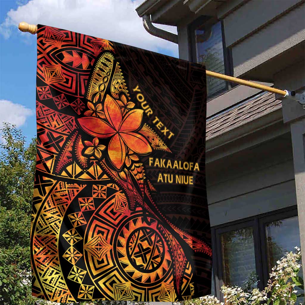 Niue Fakaalofa Atu Personalised Garden Flag Whale Hiapo Fiery Motif LT7 - Polynesian Pride
