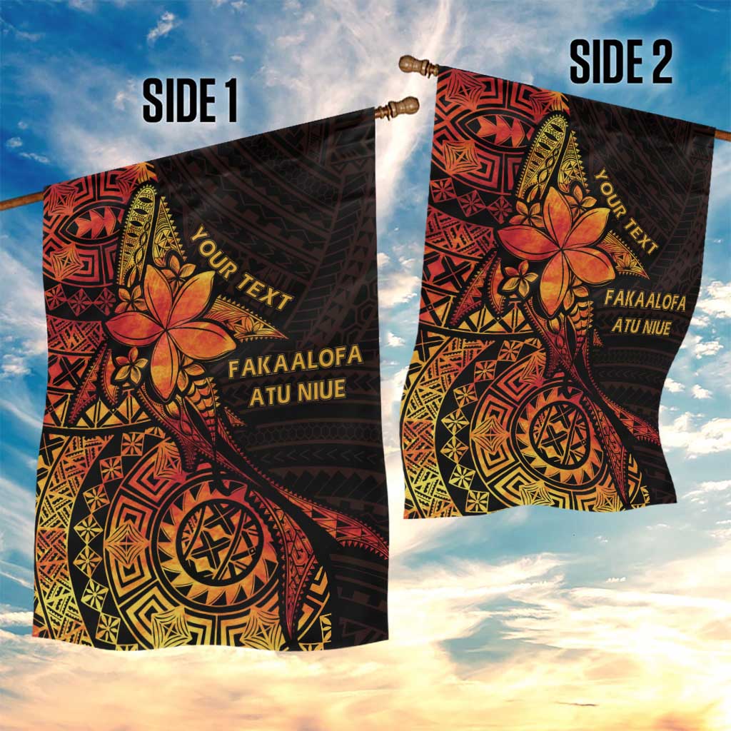 Niue Fakaalofa Atu Personalised Garden Flag Whale Hiapo Fiery Motif LT7 - Polynesian Pride