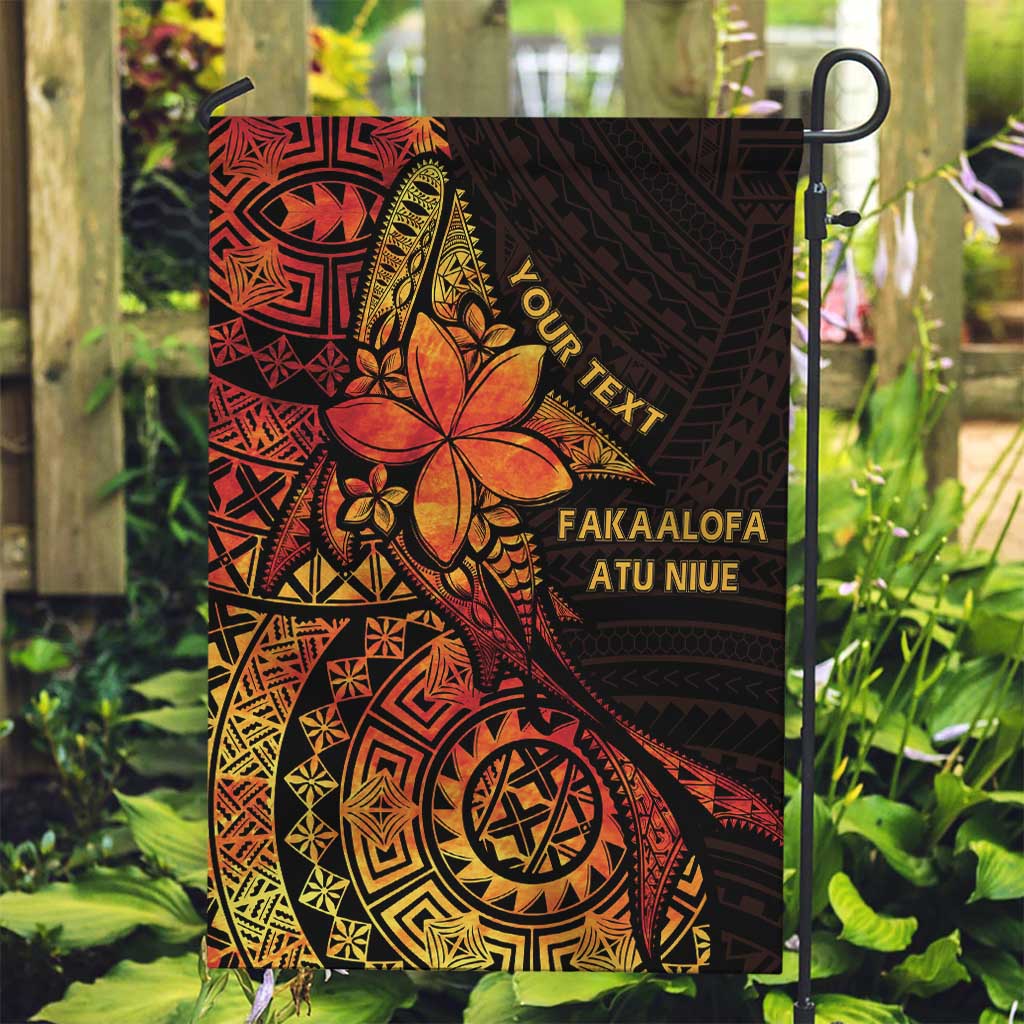 Niue Fakaalofa Atu Personalised Garden Flag Whale Hiapo Fiery Motif LT7 Garden Flag Art - Polynesian Pride