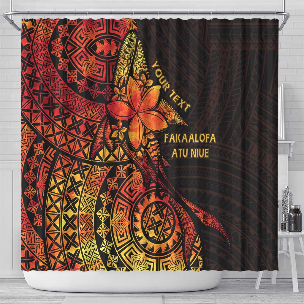 Niue Fakaalofa Atu Personalised Shower Curtain Whale Hiapo Fiery Motif
