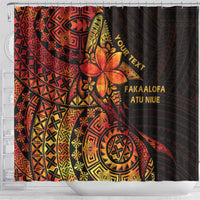 Niue Fakaalofa Atu Personalised Shower Curtain Whale Hiapo Fiery Motif