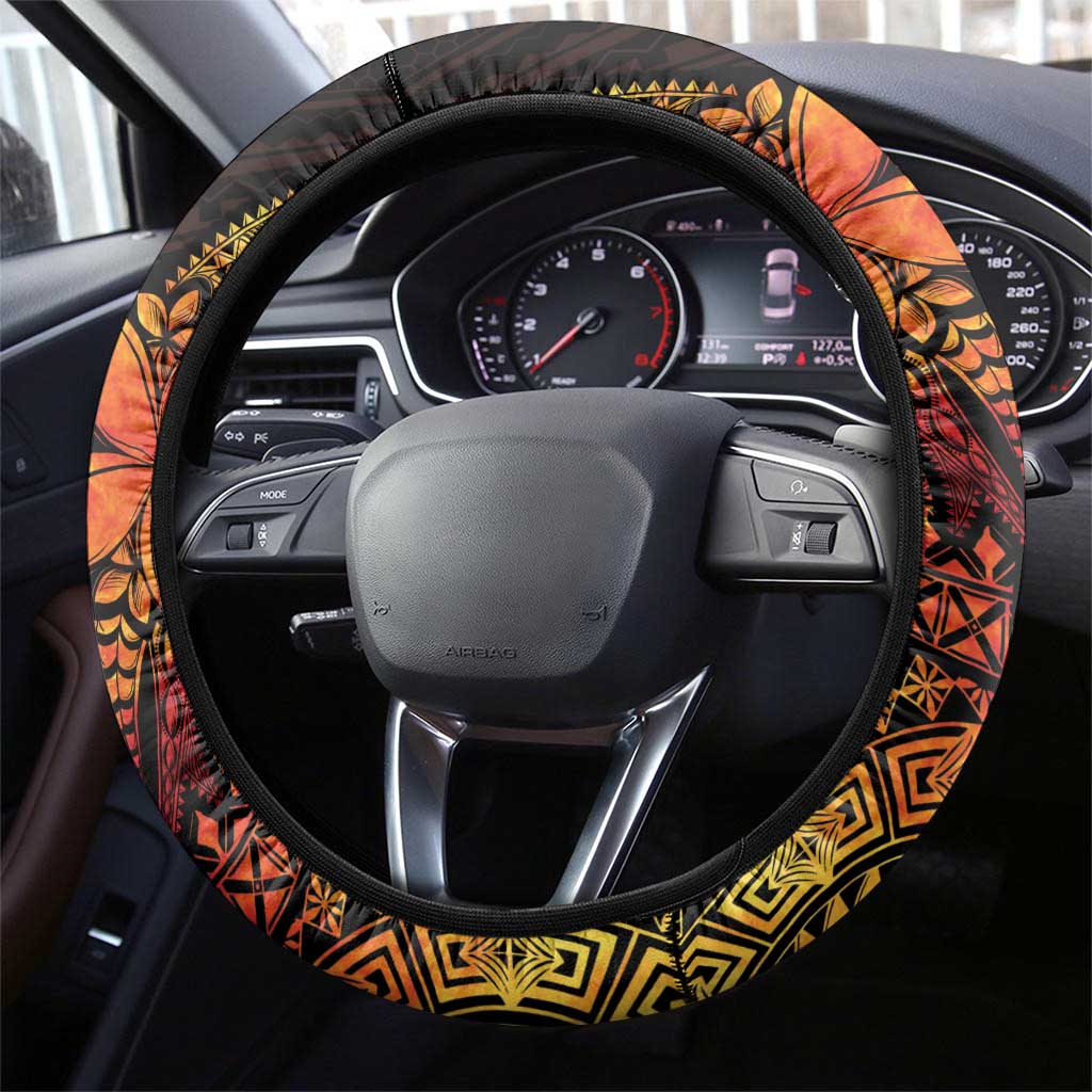 Niue Fakaalofa Atu Personalised Steering Wheel Cover Whale Hiapo Fiery Motif