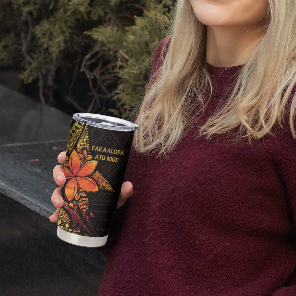 Niue Fakaalofa Atu Tumbler Cup Whale Hiapo Fiery Motif