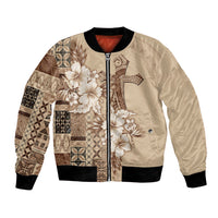 Samoa AIGA Mamanu Siapo Malu Motifs Bomber Jacket LT7 Unisex Beige - Polynesian Pride