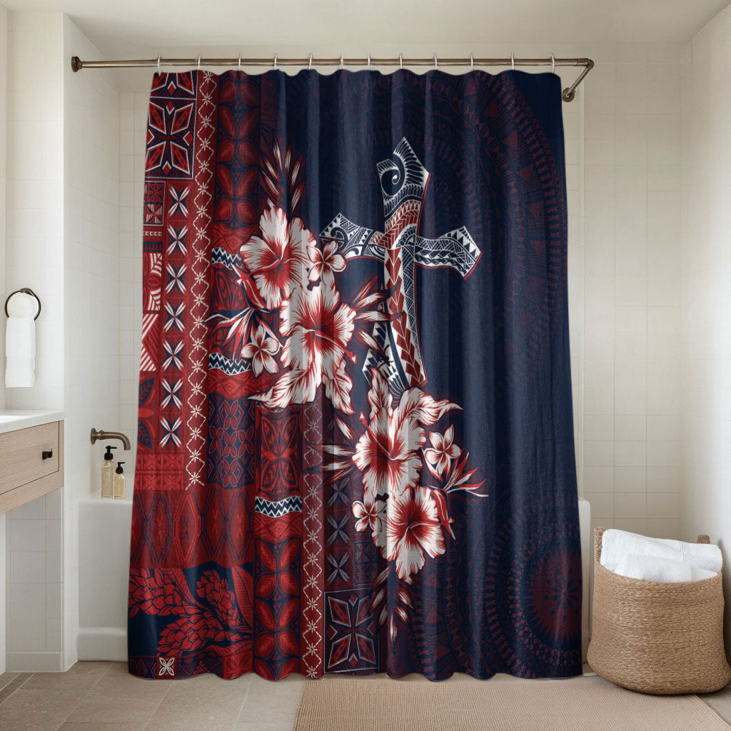 Samoa AIGA Mamanu Siapo Malu Motifs Bathroom Set Flag Color LT7 Shower Curtain Only Navy Blue - Polynesian Pride