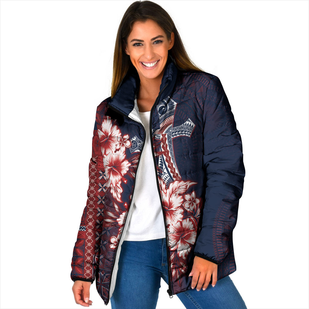 Samoa AIGA Mamanu Siapo Malu Motifs Padded Jacket Flag Color LT7 Women Navy Blue - Polynesian Pride