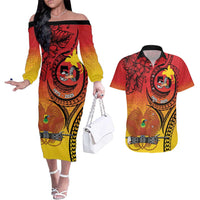 Papua New Guinea 50 Years Couples Matching Off The Shoulder Long Sleeve Dress and Hawaiian Shirt Motuan Motifs