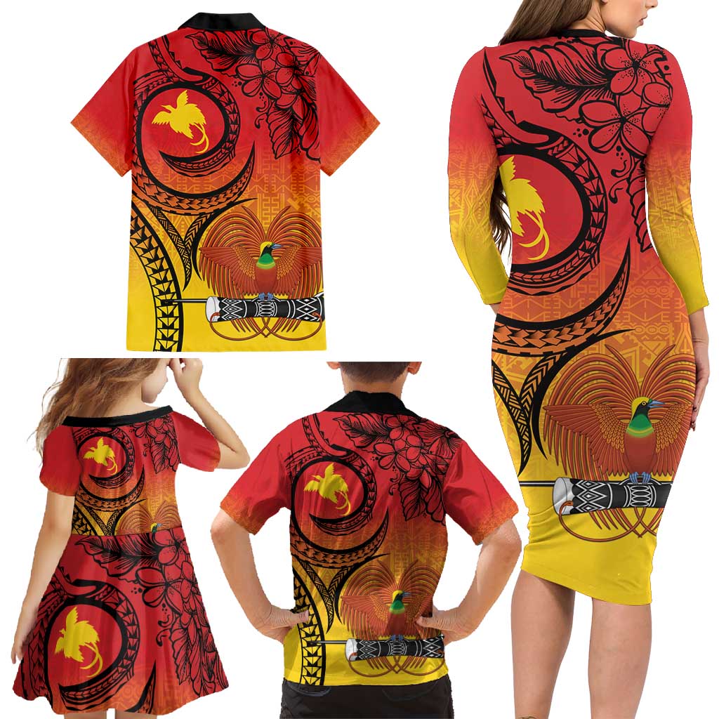 Papua New Guinea 50 Years Family Matching Long Sleeve Bodycon Dress and Hawaiian Shirt Motuan Motifs