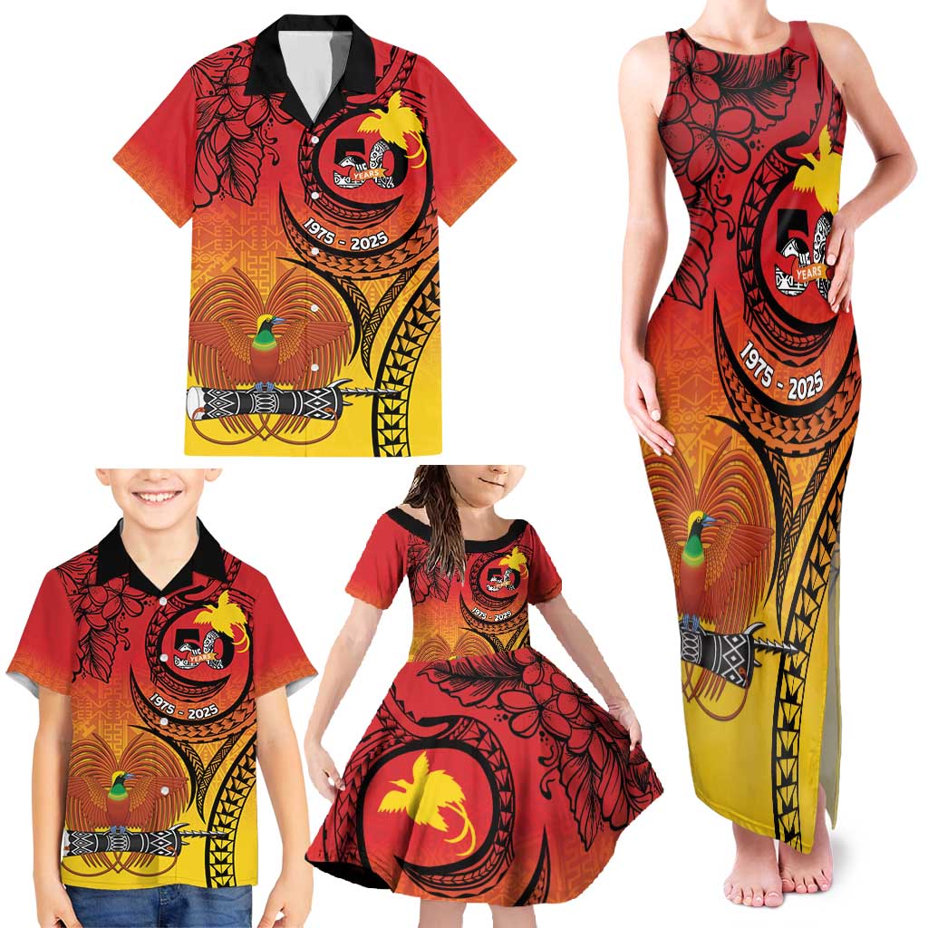 Papua New Guinea 50 Years Family Matching Tank Maxi Dress and Hawaiian Shirt Motuan Motifs