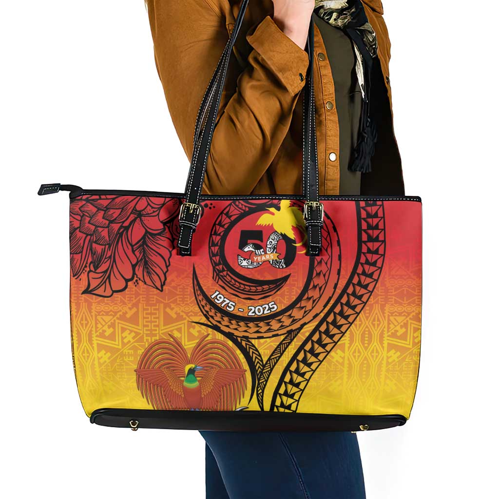 Papua New Guinea 50 Years Leather Tote Bag Motuan Motifs