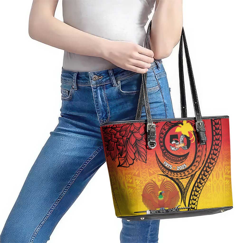 Papua New Guinea 50 Years Leather Tote Bag Motuan Motifs