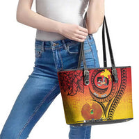 Papua New Guinea 50 Years Leather Tote Bag Motuan Motifs