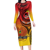 Papua New Guinea 50 Years Long Sleeve Bodycon Dress Motuan Motifs