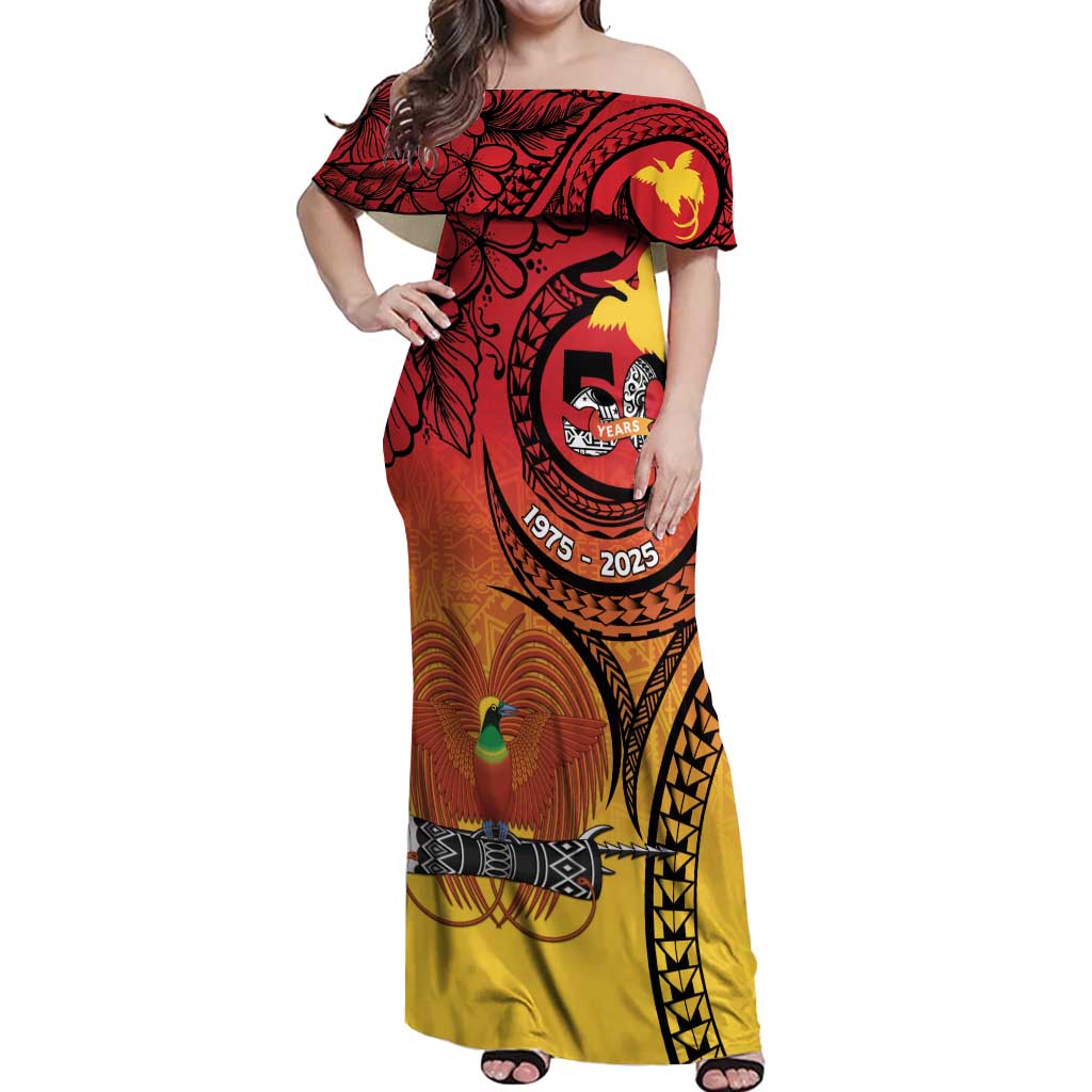 Papua New Guinea 50 Years Off Shoulder Maxi Dress Motuan Motifs