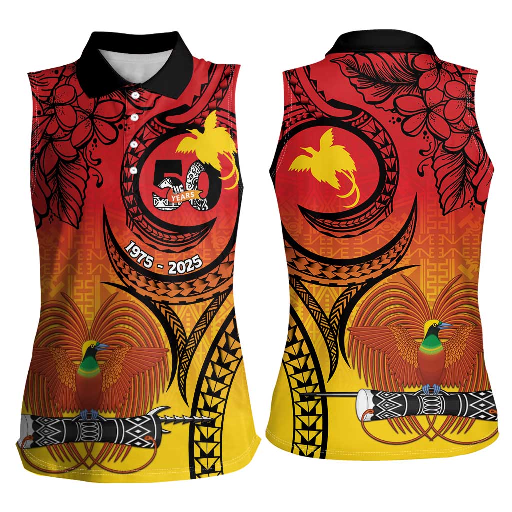 Papua New Guinea 50 Years Women Sleeveless Polo Shirt Motuan Motifs