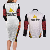 Personalized Papua New Guinea Couples Matching Long Sleeve Bodycon Dress and Long Sleeve Button Shirt Hapi De bilong Indipendens PNG