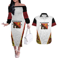 Personalized Papua New Guinea Couples Matching Off The Shoulder Long Sleeve Dress and Hawaiian Shirt Hapi De bilong Indipendens PNG